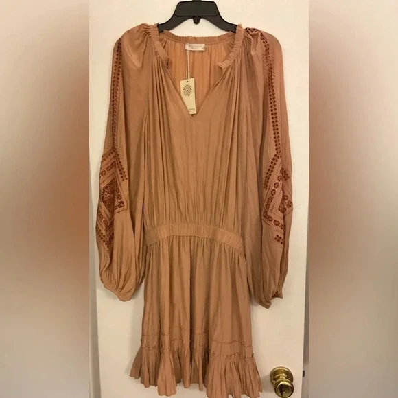 NWT Ramy Brook Emmett Ruffle Minidress Caramel Size Small - Picture 4 of 7